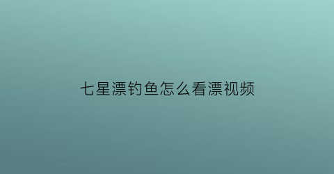 七星漂钓鱼怎么看漂视频