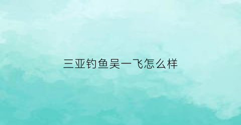 “三亚钓鱼吴一飞怎么样(三亚吴一兵个人简历)