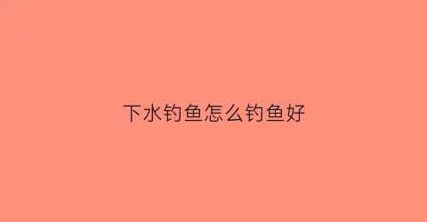 下水钓鱼怎么钓鱼好(下水钓鱼怎么钓鱼好一点)