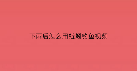 下雨后怎么用蚯蚓钓鱼视频(下雨后怎么用蚯蚓钓鱼视频教程)