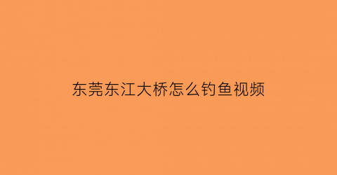 “东莞东江大桥怎么钓鱼视频(广东东莞东江大桥)