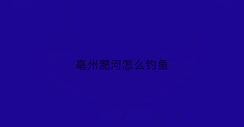 亳州淝河怎么钓鱼(亳州淝河怎么钓鱼的)