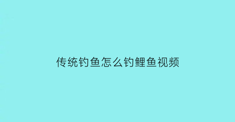 传统钓鱼怎么钓鲤鱼视频