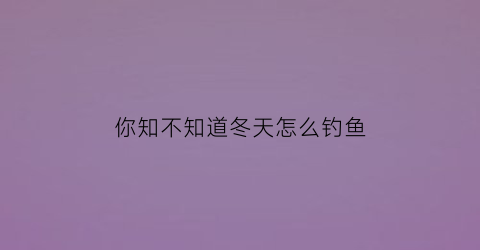 你知不知道冬天怎么钓鱼(冬天怎么钓鱼)