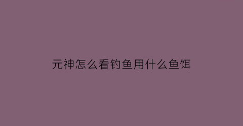 元神怎么看钓鱼用什么鱼饵