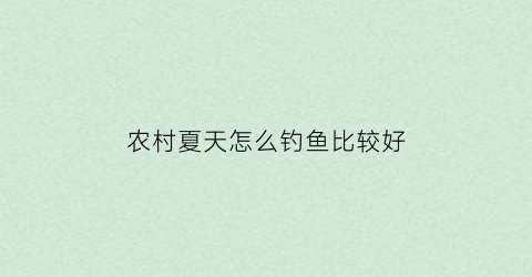 农村夏天怎么钓鱼比较好(农村野钓用什么饵料好)