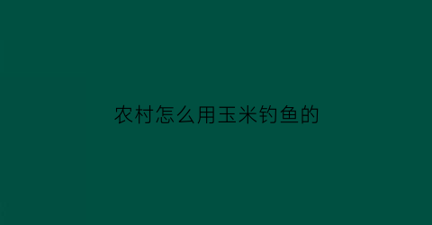 “农村怎么用玉米钓鱼的(如何用玉米钓鱼视频)