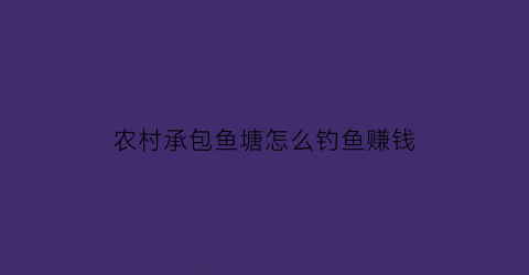 农村承包鱼塘怎么钓鱼赚钱