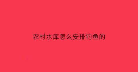 “农村水库怎么安排钓鱼的(农村水库是干嘛的)