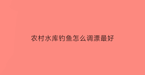 农村水库钓鱼怎么调漂最好(水库野钓调漂技巧)