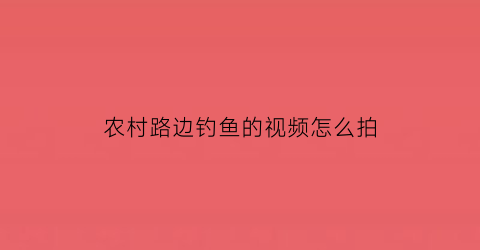 “农村路边钓鱼的视频怎么拍(街头钓鱼视频)