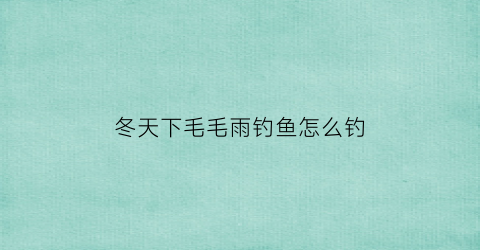 冬天下毛毛雨钓鱼怎么钓