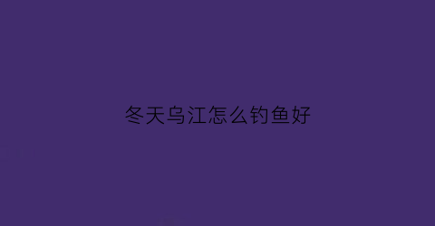 冬天乌江怎么钓鱼好