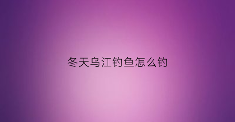 冬天乌江钓鱼怎么钓