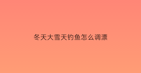 冬天大雪天钓鱼怎么调漂(冬天下雪了可以钓鱼吗)