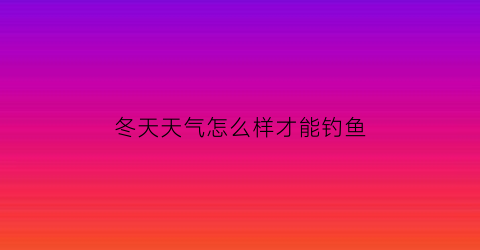 “冬天天气怎么样才能钓鱼(冬天钓鱼怎么钓新手求大神指教)