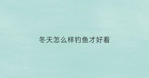 冬天怎么样钓鱼才好看(冬天这么钓鱼)