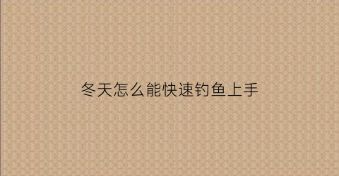 冬天怎么能快速钓鱼上手(如何冬天钓鱼)