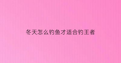 冬天怎么钓鱼才适合钓王者(冬天怎么钓鱼好)