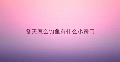 冬天怎么钓鱼有什么小窍门(冬天钓鱼怎么钓好钓)