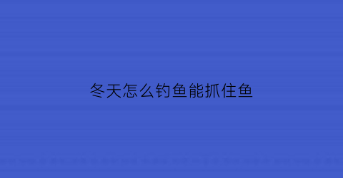 “冬天怎么钓鱼能抓住鱼(冬天钓鱼诀窍)