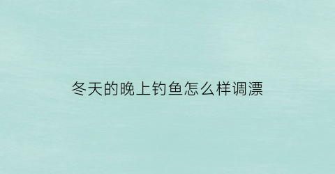 冬天的晚上钓鱼怎么样调漂(冬天晚上钓鱼用什么饵料好)