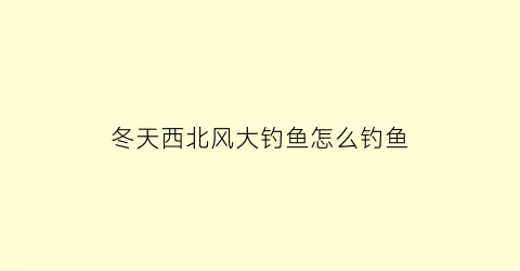 “冬天西北风大钓鱼怎么钓鱼(冬天西北风大钓鱼怎么钓鱼最好)