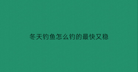 “冬天钓鱼怎么钓的最快又稳(冬天钓鱼技巧大全入门)