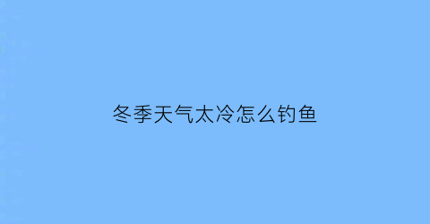 冬季天气太冷怎么钓鱼