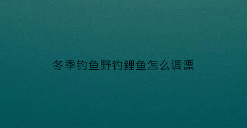 冬季钓鱼野钓鲤鱼怎么调漂(冬季钓鱼野钓鲤鱼怎么调漂最好)