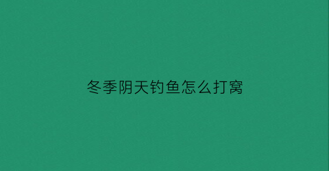 冬季阴天钓鱼怎么打窝(冬季阴天野钓钓深还是钓浅)