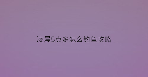 凌晨5点多怎么钓鱼攻略(5点钟钓鱼)