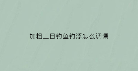 加粗三目钓鱼钓浮怎么调漂(加粗3目如何调漂)