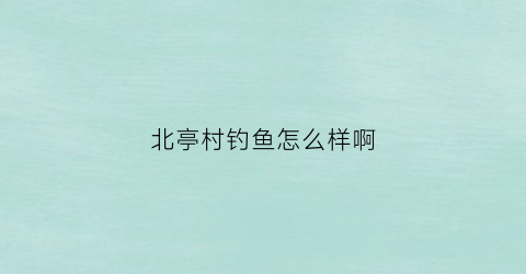北亭村钓鱼怎么样啊(北亭村大街)