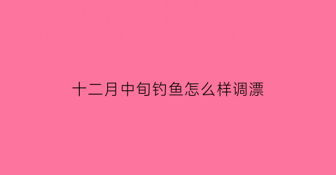 “十二月中旬钓鱼怎么样调漂(十二月份钓鱼钓深水还是浅水)