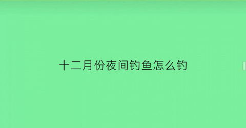 “十二月份夜间钓鱼怎么钓(12月夜钓怎么样)