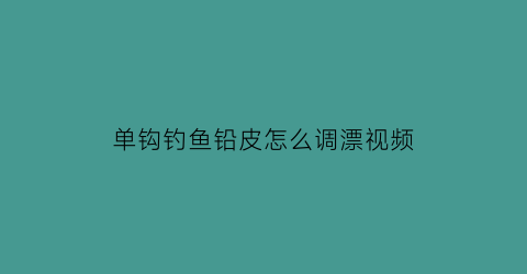 单钩钓鱼铅皮怎么调漂视频