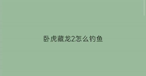 卧虎藏龙2怎么钓鱼