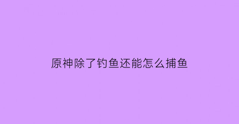原神除了钓鱼还能怎么捕鱼(原神里可以钓鱼的地方)