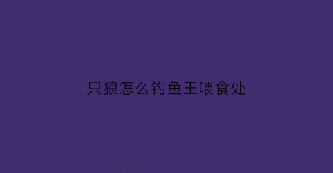 只狼怎么钓鱼王喂食处(只狼喂鱼王真正的诱食)