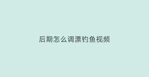 “后期怎么调漂钓鱼视频(钓鱼怎么调整漂)
