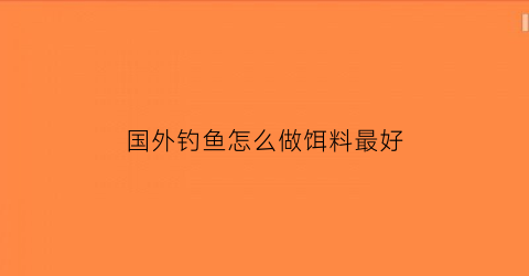 国外钓鱼怎么做饵料最好(国外钓鱼用什么饵)