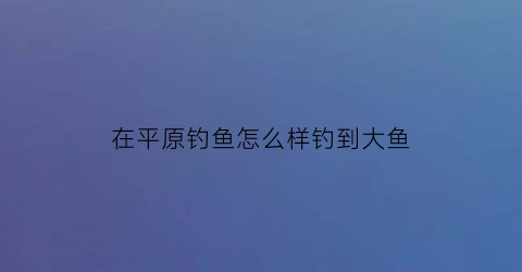 在平原钓鱼怎么样钓到大鱼(在平原钓鱼怎么样钓到大鱼视频)