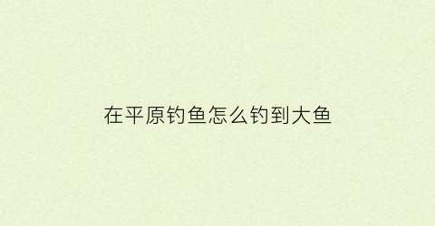 “在平原钓鱼怎么钓到大鱼(平原捕鱼)