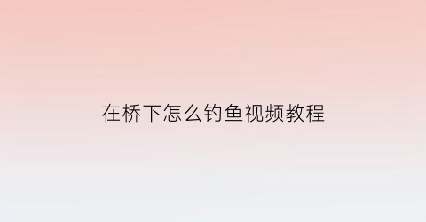 在桥下怎么钓鱼视频教程(钓鱼在桥下好钓吗)