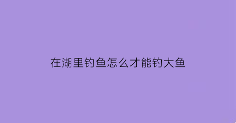 “在湖里钓鱼怎么才能钓大鱼(湖里面的鱼怎么钓)