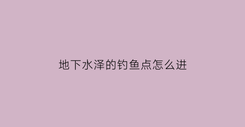 地下水泽的钓鱼点怎么进(地下水脉之洞地图)