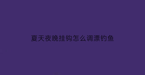 “夏天夜晚挂钩怎么调漂钓鱼(夏天夜钓如何调漂)