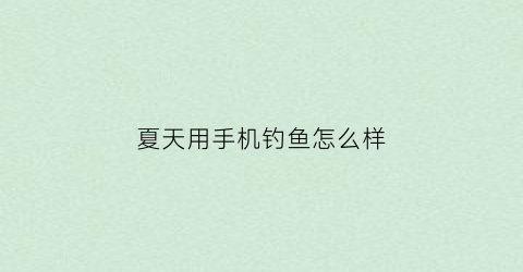 “夏天用手机钓鱼怎么样(夏天钓鱼)
