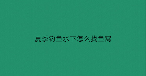 “夏季钓鱼水下怎么找鱼窝(钓鱼水下)